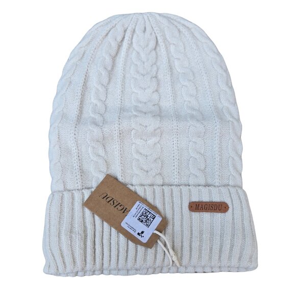 Merino Wool Slouchy Beanie Hat – Off White, Warm & Stylish Winter Knit - Picture 1 of 2
